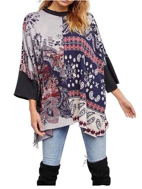 Free People "Pieced with Paisley" Oversized Fringed Boho Tunic. Size M